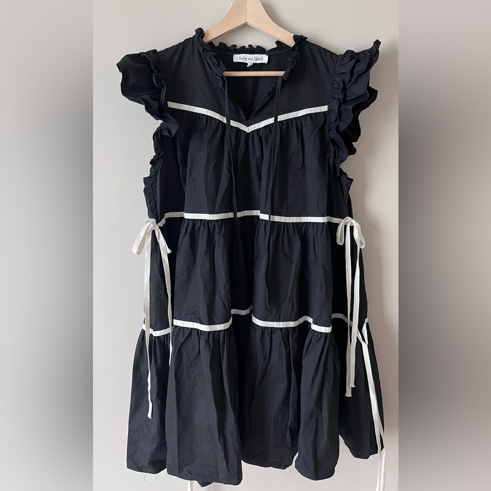 Black Ruffle Tiered Sundress with White Trim